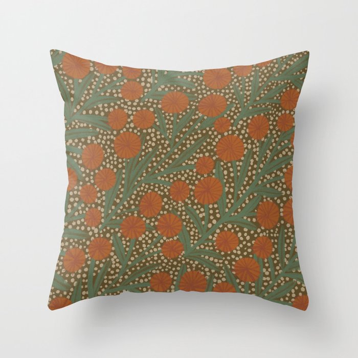 Summer Garden / Green & Orange Throw Pillow
