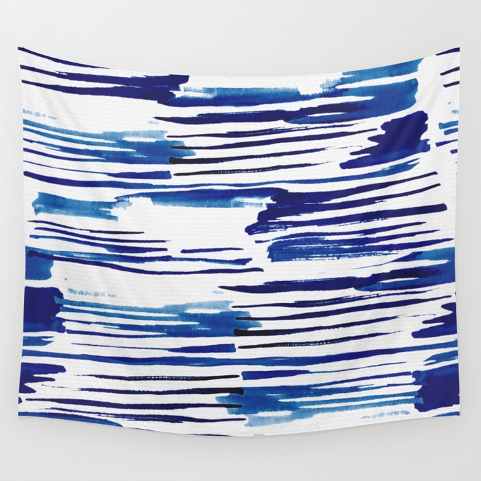 Shibori Paint Vivid Indigo Blue and White Wall Tapestry