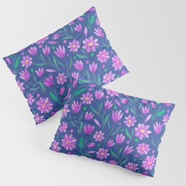 Watercolor florals purple on blue Pillow Sham