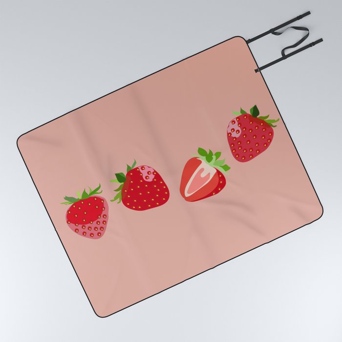 Strawberry - Colorful Summer Vibes Berry Art Design on Red Picnic Blanket