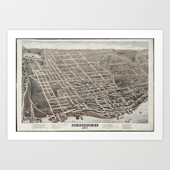 Vintage Pictorial Map of Newburgh - Vintage Pictorial Map Of Newburgh New York 1875 Fiq Prints