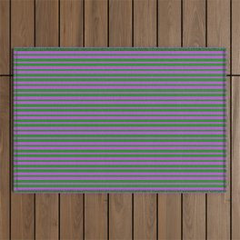 [ Thumbnail: Orchid and Forest Green Colored Striped Pattern Outdoor Rug ]