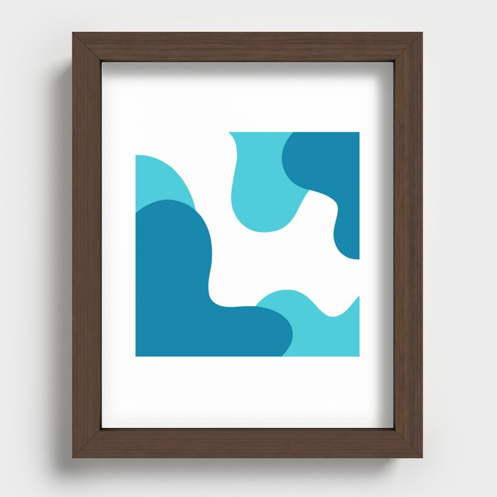 Abstract minimal liquid melting color pattern in blue Recessed Framed Print