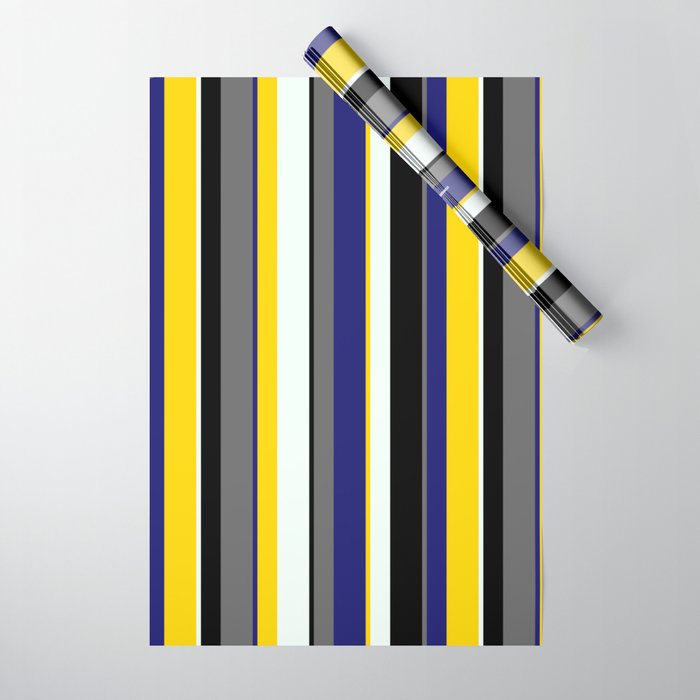 Eyecatching Mint Cream, Yellow, Midnight Blue, Dim Gray & Black Colored Pattern of Stripes Wrapping Paper