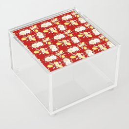 Lemons and White Flowers Pattern On Red Background Acrylic Box