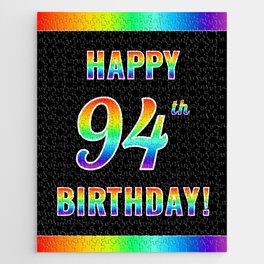 [ Thumbnail: Fun, Colorful, Rainbow Spectrum “HAPPY 94th BIRTHDAY!” Jigsaw Puzzle ]