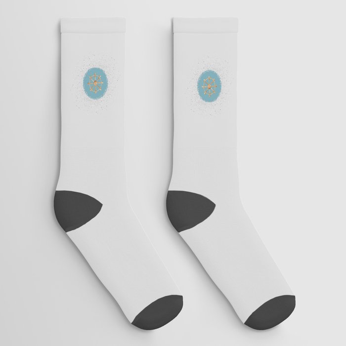 Steering Ship and Blue Circle on Silver Grey Socks