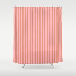 [ Thumbnail: Dark Salmon & Light Pink Colored Stripes Pattern Shower Curtain ]