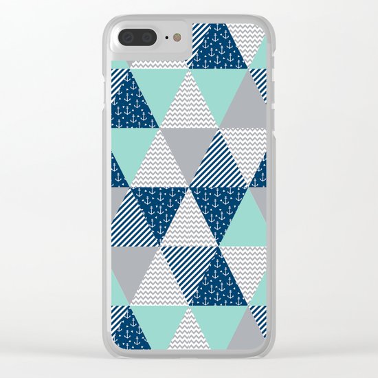 Triangle quilt pattern navy grey and white minimal modern basic nursery Clear iPhone Case