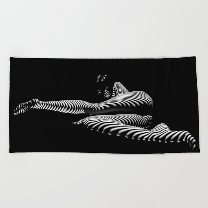 8428-KMA BW Art Nude Abstract Zebra Stripe Woman Long Legs Beach Towel