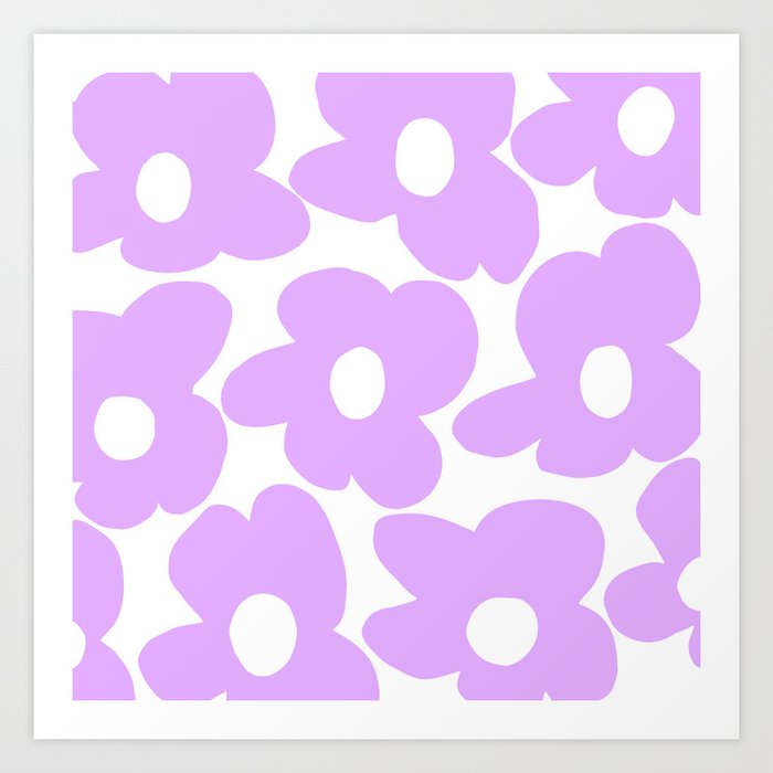Large Baby Purple Retro Flowers White Background #decor #society6 #buyart Art Print