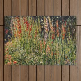 Gladiolus and Blue Iris French Garden portrait still life painting by Claude Monet Outdoor Rug