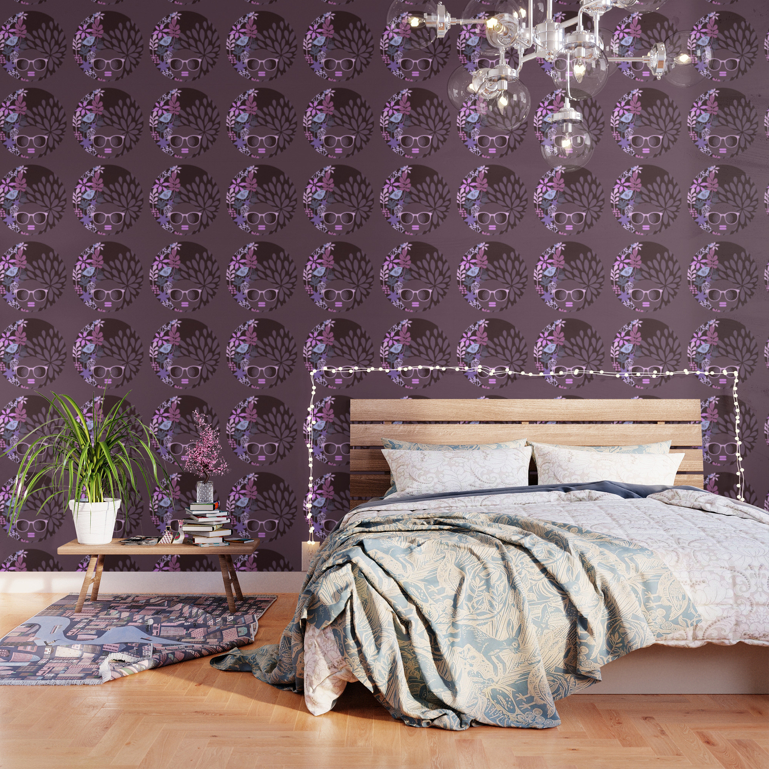 Afro Diva Lavender Purple Taupe Wallpaper