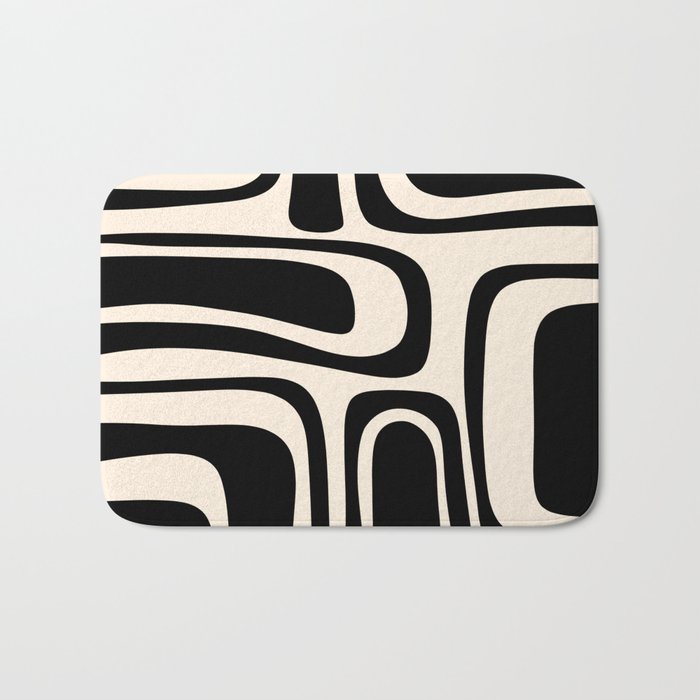 Palm Springs - Midcentury Modern Abstract Pattern in Black and Almond Cream  Bath Mat