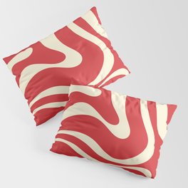 Modern Liquid Swirl Abstract Pattern in Retro Christmas Red and Cream Pillow Sham