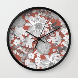 Abstract Watercolor Gray White Rosy Peach Floral Wall Clock