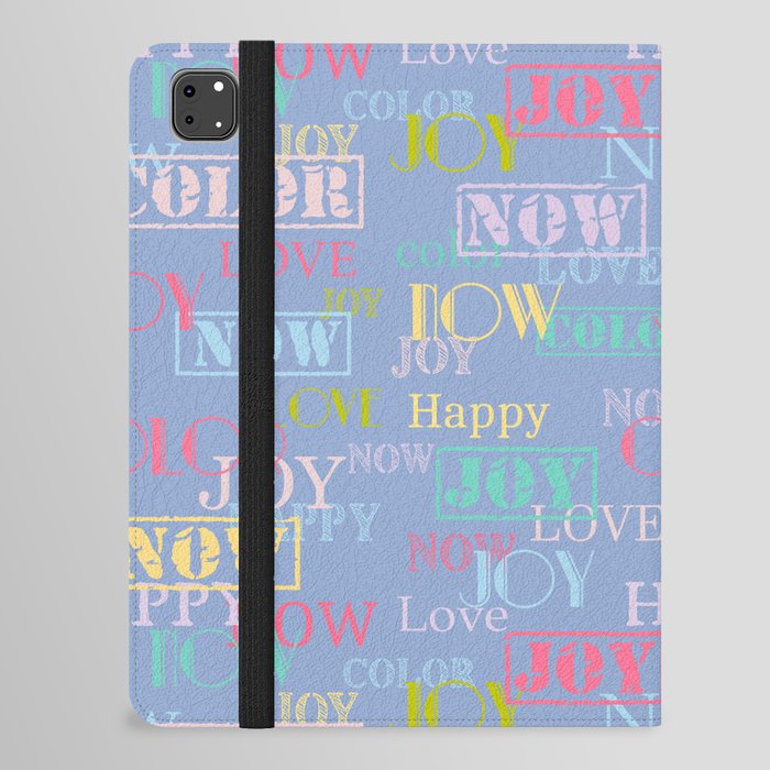 Enjoy The Colors - Colorful typography modern abstract pattern on Serenity Blue background  iPad Folio Case