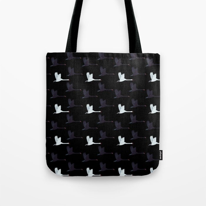 Flying Elegant Swan Pattern on Black Background Tote Bag