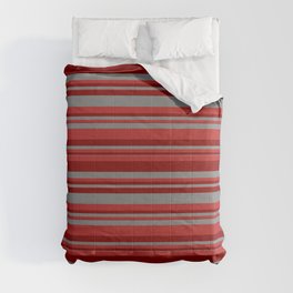 [ Thumbnail: Red, Maroon, and Gray Colored Stripes Pattern Comforter ]