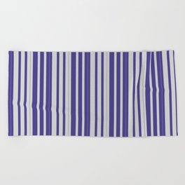 [ Thumbnail: Light Gray and Dark Slate Blue Colored Lines Pattern Beach Towel ]