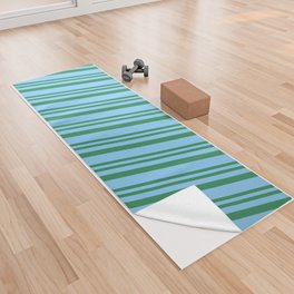 [ Thumbnail: Sea Green & Light Sky Blue Colored Lined/Striped Pattern Yoga Towel ]