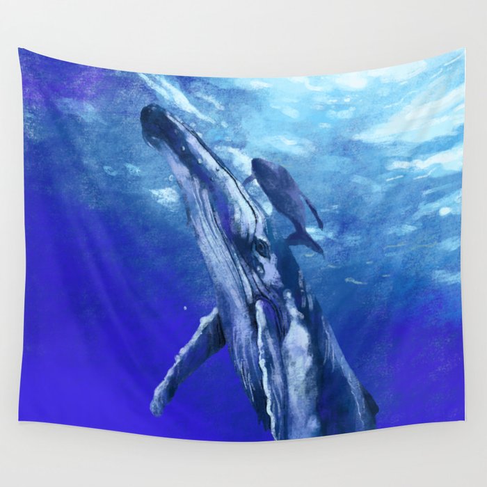 Whale with baby Wall Tapestry
