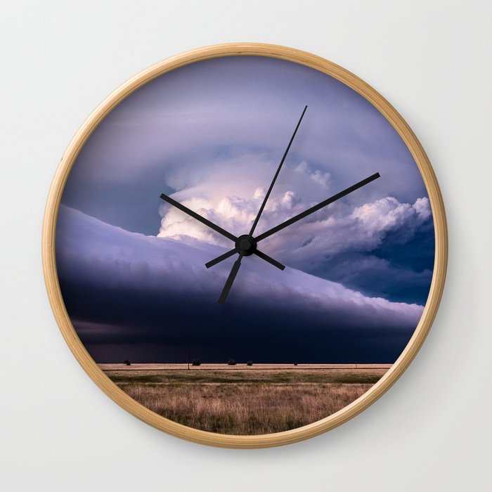 Wing Span - Supercell Thunderstorm Spans Horizon on Stormy Spring Evening in Texas Wall Clock
