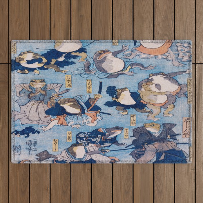 Famous Heroes As Frogs Traditional Japanese Characters Outdoor Rug