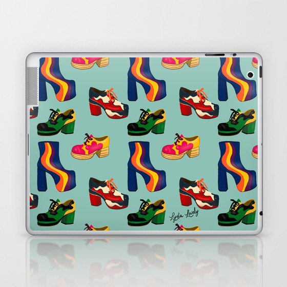 Seventies shoes- teal background Laptop & iPad Skin