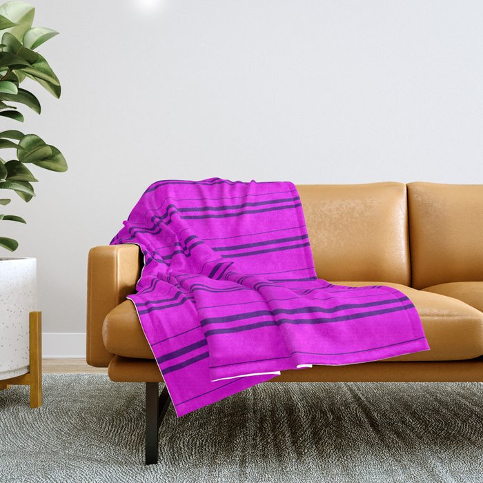Fuchsia and Indigo Colored Lined/Striped Pattern Throw Blanket