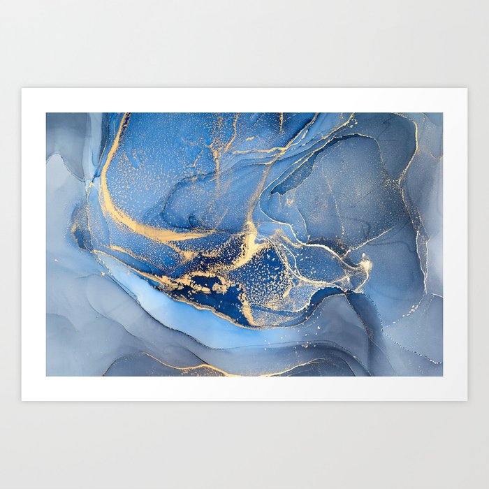 Denim Blue + Slate Abstract Storm Swirl Art Print