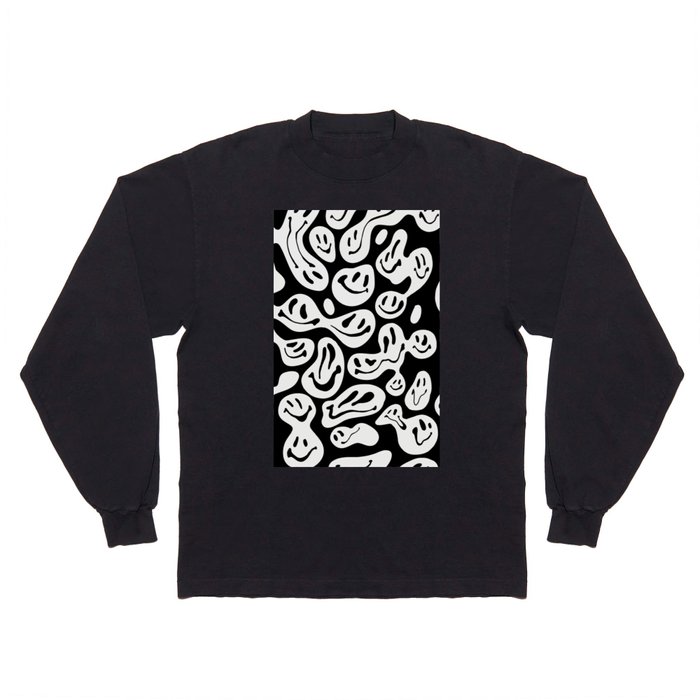 Black and White Dripping Smiley Long Sleeve T Shirt