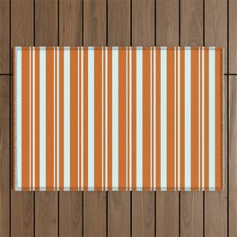 [ Thumbnail: Light Cyan & Chocolate Colored Striped Pattern Outdoor Rug ]