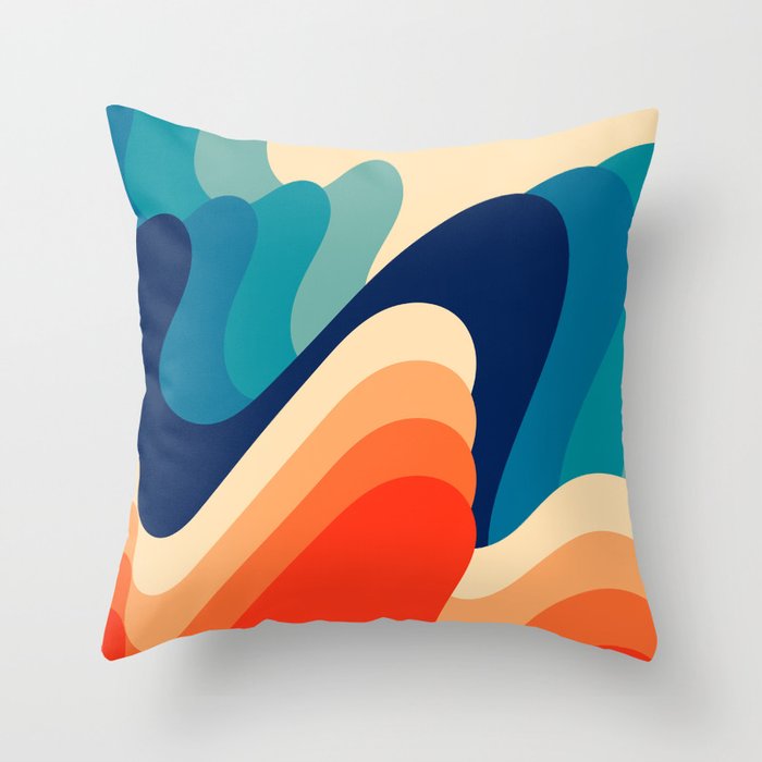 Retro 70s and 80s Abstract Art Mid-Century Waves  Throw Pillow
