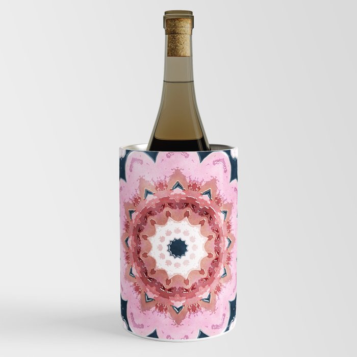 Watercolor navy blue white pink abstract mandala Wine Chiller