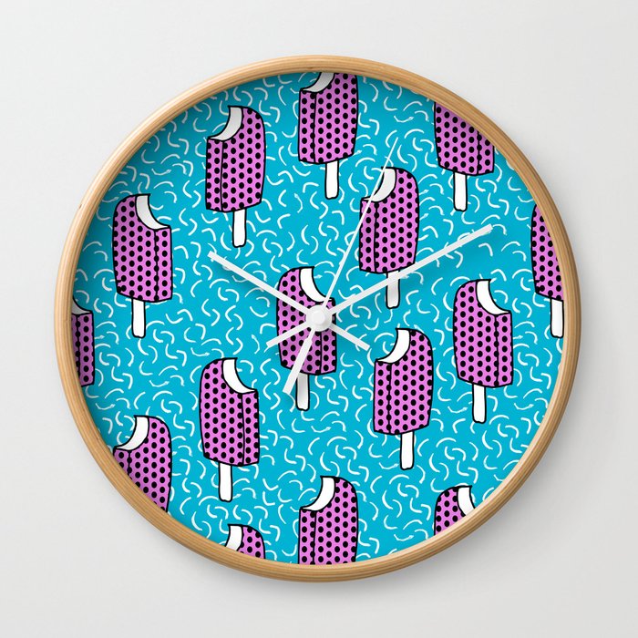 Bite Me - popsicle throwback 80s style memphis dots pattern trendy hipster summer ice cream Wall Clock