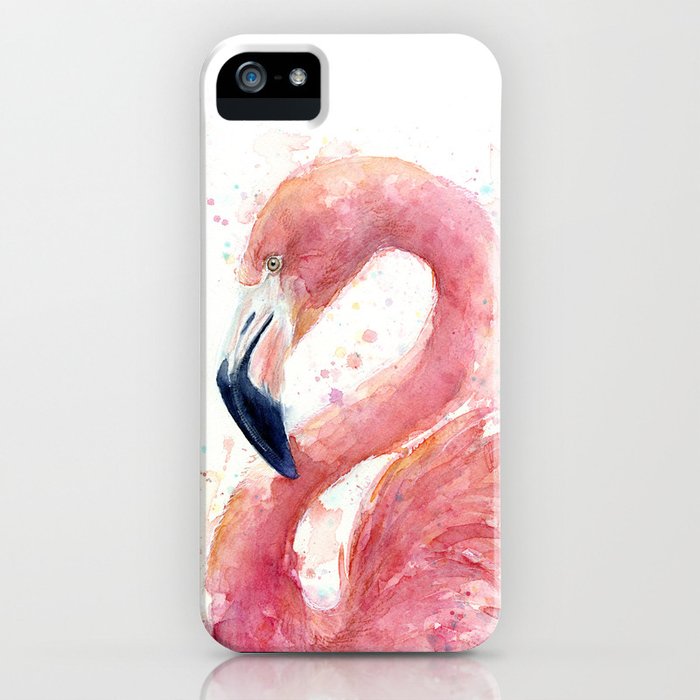 pink flamingo watercolor iphone case