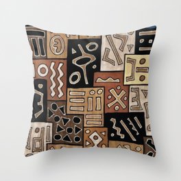 Brown and Black Abstract Mud Cloth Print Throw Pillow
