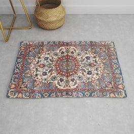 Fine Persian Isfahan Old Century Authentic Colorful Baby Blue Red Tan Vintage Rug Pattern Area & Throw Rug