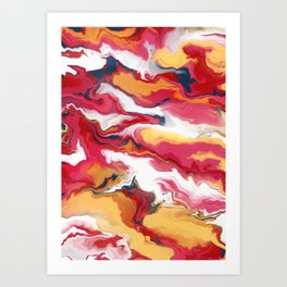 Pink and Yellow Acrylic Paint Pour Art Print