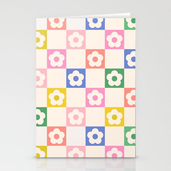 Checkered Flowers Stationery Cards