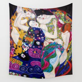 The Virgin Maidens, anemones and lilies floral portray by Gustav Klimt Wall Tapestry