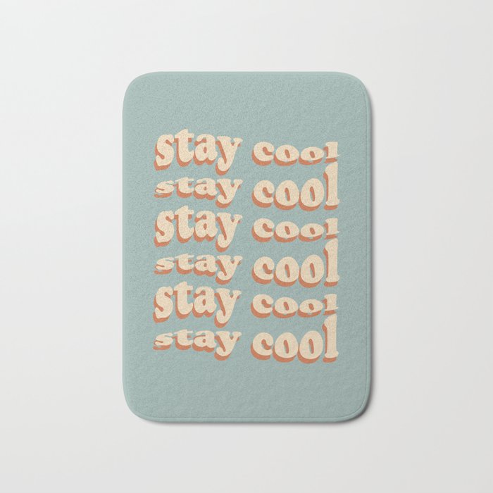 Minimal Wavy "Stay Cool" Text | Vintage Color Palette | Retro Aesthetic  Bath Mat