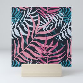 Tropical summer textured abstract vibrant pink leaf pattern design Mini Art Print