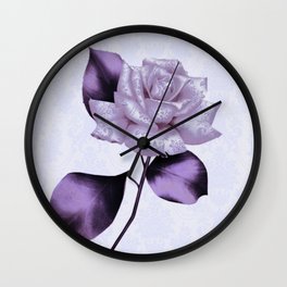 purple satiny rose on soft blue background Wall Clock