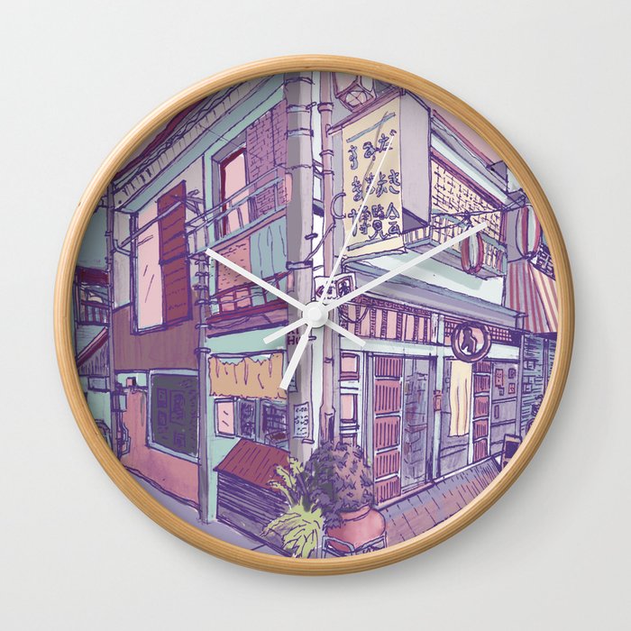 Japanese Houses Aesthetic Street Tokyo Japan Wall Clock