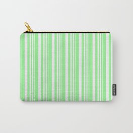 [ Thumbnail: White and Green Colored Lined/Striped Pattern Carry-All Pouch ]