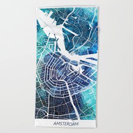 Amsterdam Map Netherlands Holland Map Navy Blue Turquoise Watercolor Beach Towel