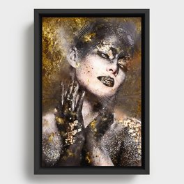 Beautiful Abstract Black and Gold Woman Portrait Framed Canvas