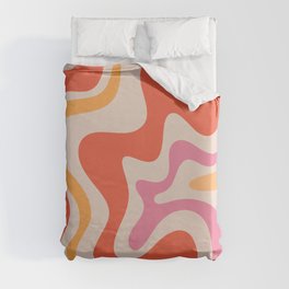 Retro Liquid Swirl Abstract Pattern in Retro Pink and Orange Duvet Cover